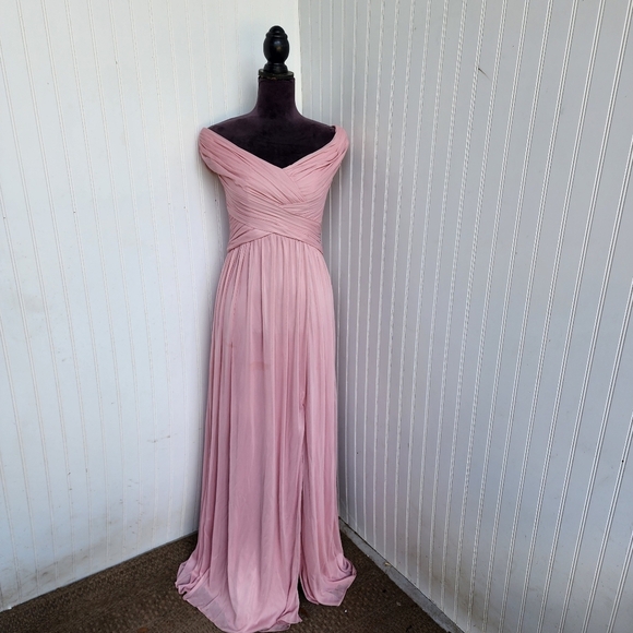 Davids Bridal Bridesmaid Gown Dress Blush Petal pink chiffon Formal size 6 - Picture 1 of 16